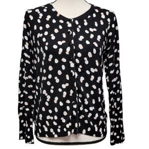 Philosophy Cardigan Sweater Womens Sz M Black‎ White Pink Polka Dot Button Knit